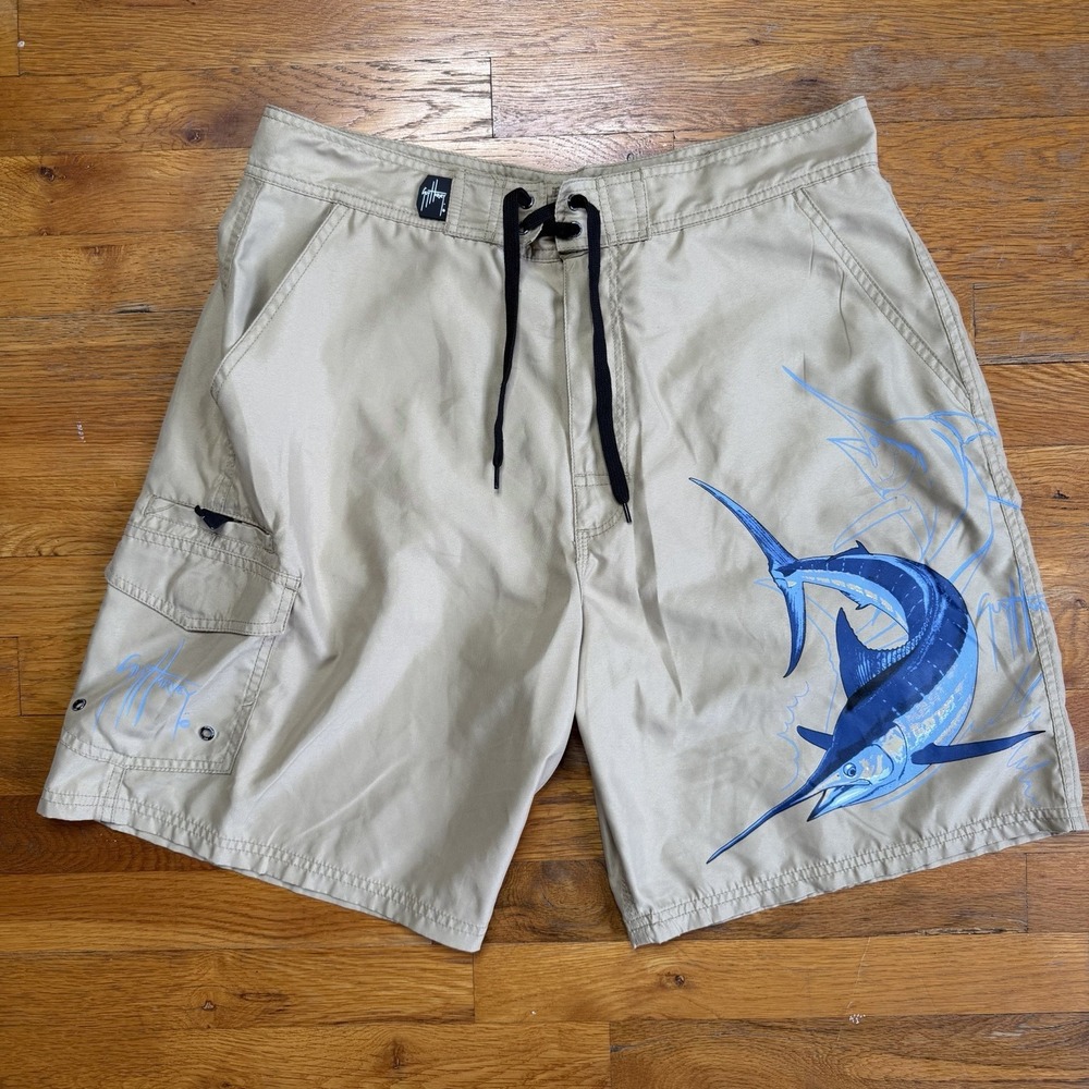 Guy Harvey By AFTCO Graphic Martín Dive Fisherman's Men's Bord Shorts Cargo 34x9